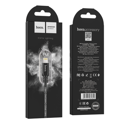 Кабель USB HOCO X14i Times speed (Lightning, 1м, плетеный, Черный)