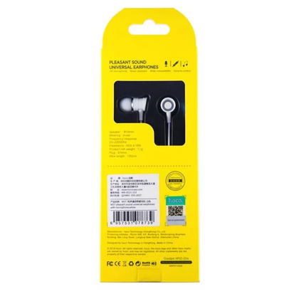 Проводные наушники HOCO M37 Pleasant, внутриканальные, jack 3.5 mm. белый (M37_white)