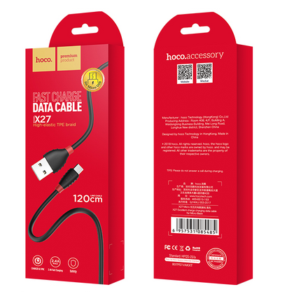 Кабель USB HOCO X27m Excellent (MicroUSB, 1.2м, пластик, Черный)