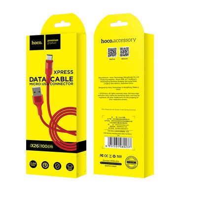 Кабель USB HOCO X26m Xpress (MicroUSB, 1м, плетеный, Красный)