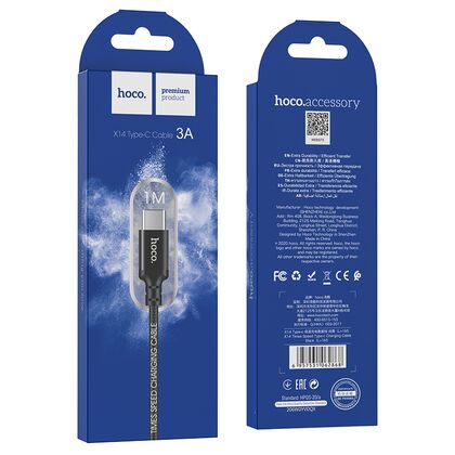 Кабель HOCO USB Type-C X14a Times speed (1м. USB 2.0. Черный)