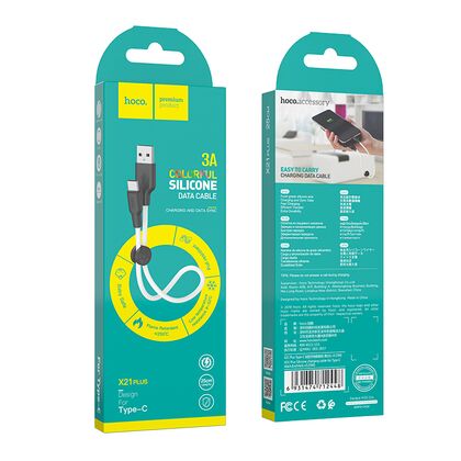 Кабель USB HOCO X21a Plus (Type-C, 0.25м, силиконовый, Черно-белый)
