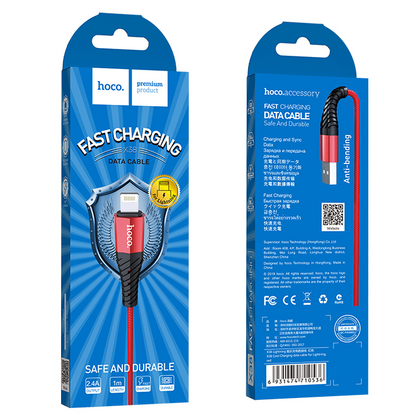Кабель USB HOCO X38a Cool Charging (Lightning, 1м, плетеный, Красный)
