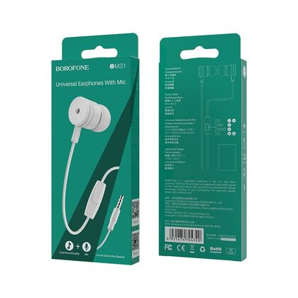Проводные наушники Borofone BM31 Mysterious, jack 3.5 mm. белый (6931474704320)