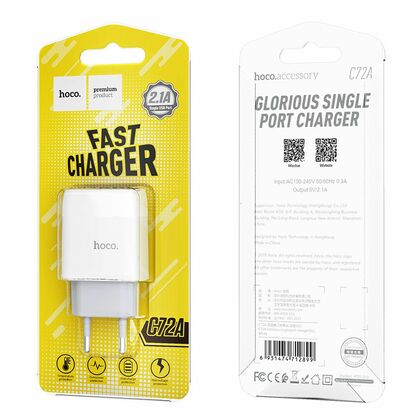 Сетевое зарядное устройство HOCO C72A Glorious (2xUSB, 2.1A+Белый)