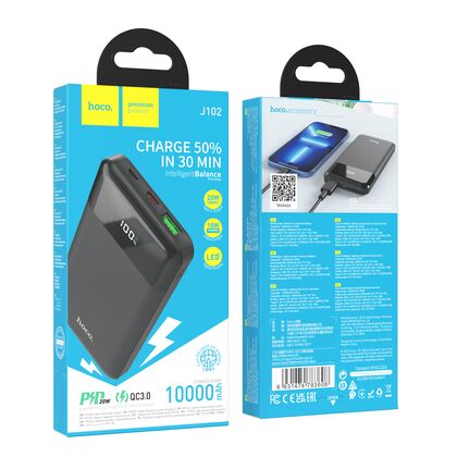 Внешний аккумулятор HOCO J102 Cool 10000mAh, USB 2A x1, USB 18W x1, Type-C PD20 x1, QC3.0, дисплей, пластик, черный