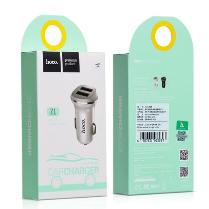 Автомобильное зарядное устройство HOCO Z1 (2xUSB, 2.1A+USB.Белый)