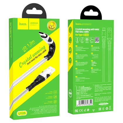 Кабель USB HOCO U105m Treasure (MicroUSB, 1.2м, пластик плоский, Серебристый)