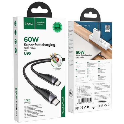 Кабель Type-C HOCO U95 Freeway 60W (Type-C, 1.2м, плетеный, Черный)