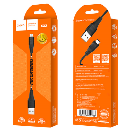 Кабель USB HOCO X32m Excellent (MicroUSB, 1м, плетеный, Черный)