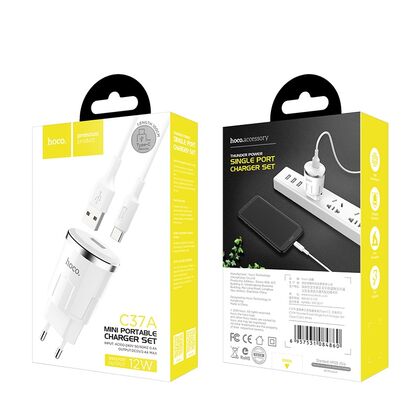 Сетевое зарядное устройство HOCO C37A Thunder (1xUSB, 2.4А+Type-C.Белый)