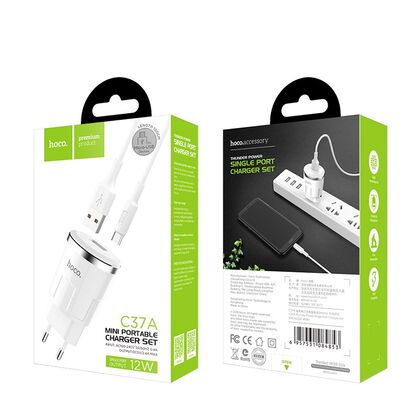 Сетевое зарядное устройство HOCO C37A Thunder (1xUSB, 2.4А+micro-USB.Белый)