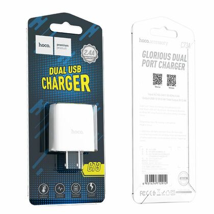 Сетевое зарядное устройство HOCO C73 Glorious (2xUSB, 2.4А+Белый)