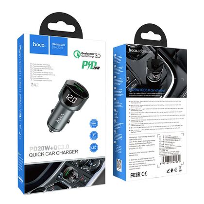 Автомобильное зарядное устройство HOCO Z42 Light road (1xUSB, 3А+Серый)