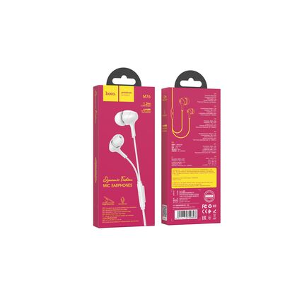 Проводные наушники HOCO M76 Maya, jack 3.5 mm, микрофон, внутриканальные, белый (6931474729897)