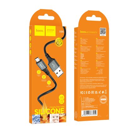 Кабель USB HOCO X86m (MicroUSB, 1м, силиконовый, Черный)