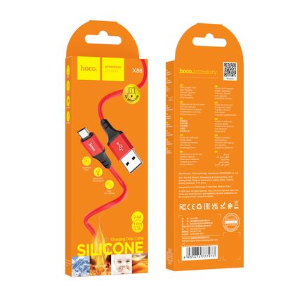 Кабель USB HOCO X86m (MicroUSB, 1м, силиконовый, Красный)