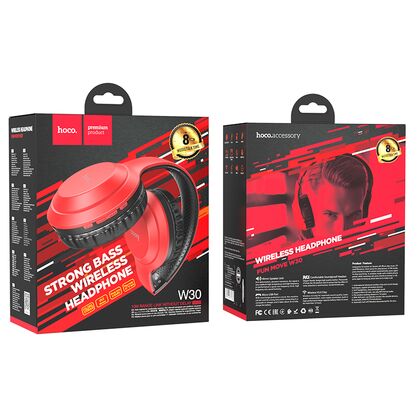 Беспроводные наушники HOCO W30 Fun, Bluetooth, накладные, красный (6931474735782)