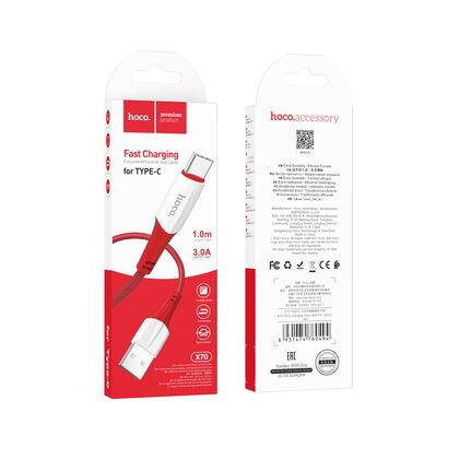 Кабель USB HOCO X70a Ferry (Type-C, 1м, плетеный, Красный)
