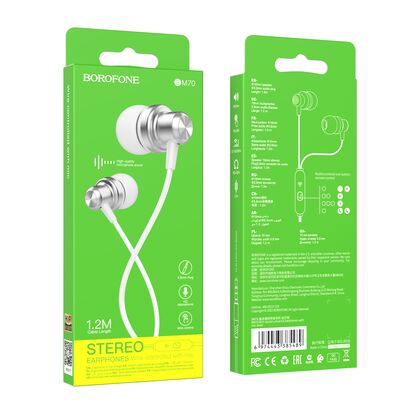 Проводные наушники Borofone BM70 Rich, jack 3.5 mm, серебристый (6974443385489)