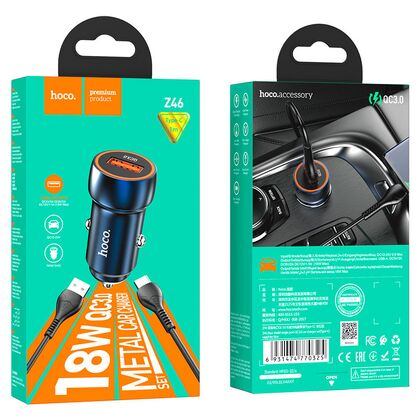 Автомобильное зарядное устройство HOCO Z46 Blue shield (1xUSB, Type-C.Синий)