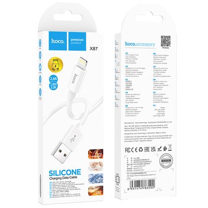 Кабель USB HOCO X87i Magic (Lightning, 1м, силиконовый, Белый)