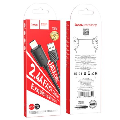 Кабель USB HOCO X88i Gratified (Lightning, 1м, пластик, Черный)
