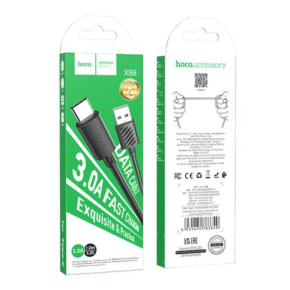 Кабель USB HOCO X88a Gratified (Type-C, 1м, пластик, Черный)