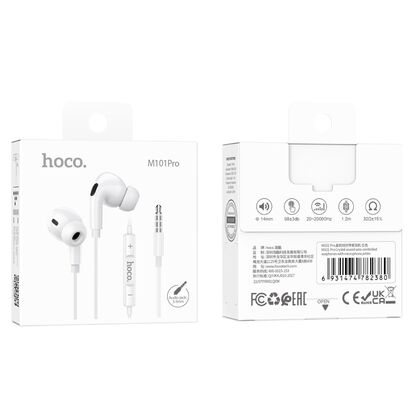 Проводные наушники HOCO M101 Pro Crystal, jack 3.5 mm, микрофон, внутриканальные, белый (6931474782380)