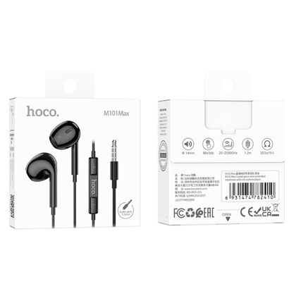 Проводные наушники HOCO M101 Max Crystal, jack 3.5 mm, микрофон, вкладыши, черный (6931474782410)
