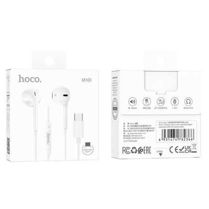 Проводные наушники HOCO M101 Pro Crystal, Type-C, микрофон, внутриканальные, белый (6931474782403)