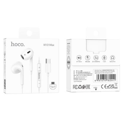 Проводные наушники HOCO M101 Max Crystal, Type-C, микрофон, вкладыши, белый (6931474782441)