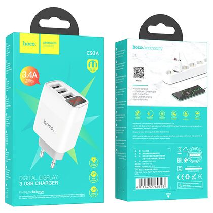 СЗУ HOCO C93A Easy (3xUSB, 3.4А, белый)