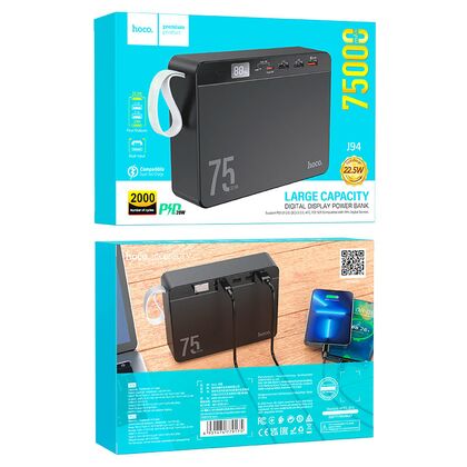 Внешний аккумулятор HOCO J94 Overlord 75000mAh, USB x2, Type-C PD20 x1, дисплей, пластик, черный