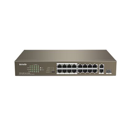 Неуправляемый POE-коммутатор 18 портов Tenda TEF1118P-16-150W ( 16x100Мбит/ с 2x1Гбит/ с, 1хRJ45/ SFP, 16xPOE, PoE‑бюджет 130 Вт) корпус - металл