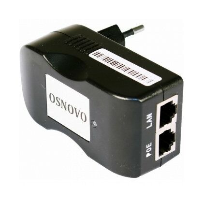 PoE-инжектор OSNOVO Midspan-1/ 151, установка в розетку 220 В. Мощность PoE  - до 15.4W.