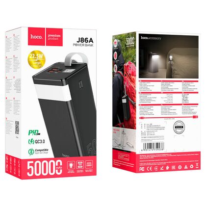 Внешний аккумулятор 50000mAh HOCO J86A Powermaster, USB x2, Type-C PD20 x1, QC3.0, дисплей, пластик, черный