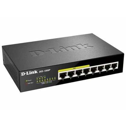Неуправляемый POE-коммутатор 08 портов D-Link DGS-1008P ( 8x1Гбит/ с, 4xPOE, PoE‑бюджет 80 Вт) корпус - металл