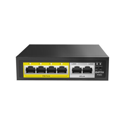 Неуправляемый POE-коммутатор 06 портов Netis P106C ( 6x100Мбит/ с, 2хRJ45/ SFP, 4xPOE, PoE‑бюджет 58 Вт) корпус - металл