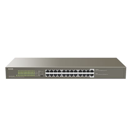Неуправляемый POE-коммутатор 24 порта Tenda TEG1124P-24-250W ( 24x1Гбит/ с, 24xPOE, PoE‑бюджет 225 Вт) корпус - металл