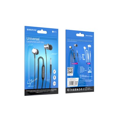 Проводные наушники Borofone BM73 Platinum, jack 3.5 mm, микрофон, внутриканальные, серый (6974443388084)
