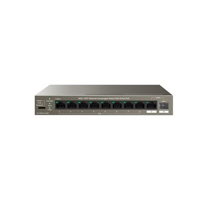 Неуправляемый POE-коммутатор 09 портов Tenda G1110PF-8-102W ( 8x1Гбит/ с, 1xSFP, 8xPOE, PoE‑бюджет 102 Вт) корпус - металл