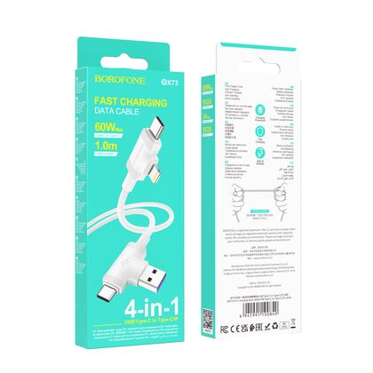 Кабель USB/ Type-C Borofone BX73 4-in-1 (Lightning/ Type-C, 1м, пластик, белый)