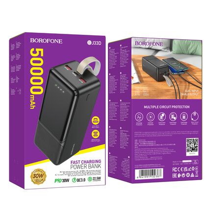 Внешний аккумулятор 50000mAh Borofone BJ33D Creed, USB x2, Type-C x1 PD30W, QC3.0, черный