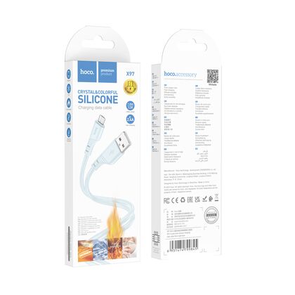 Кабель USB HOCO X97 Crystal (MicroUSB, 1м, силиконовый, голубой)
