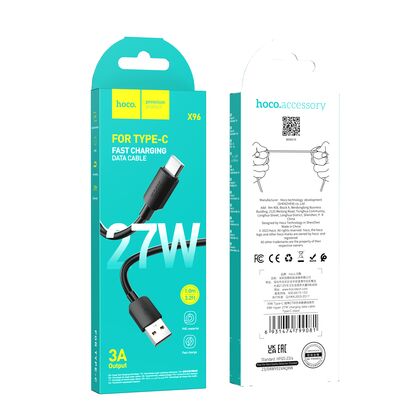 Кабель USB HOCO X96 Hyper (Type-C, 1м, пластик, черный)