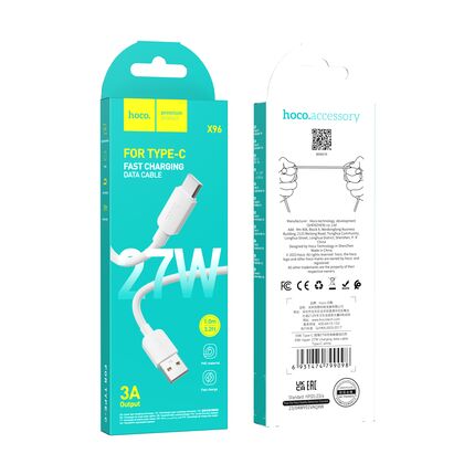 Кабель USB HOCO X96 Hyper (Type-C, 1м, пластик, белый)