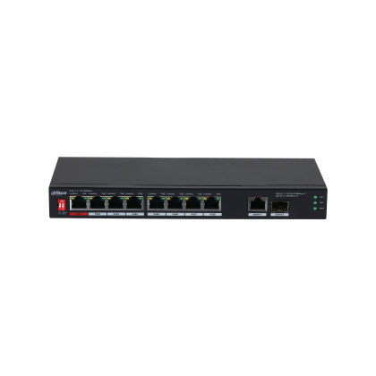 Неуправляемый POE-коммутатор 09 портов Dahua DH-PFS3110-8ET1GT1GF-96 ( 8x100Мбит/ с 1x1Гбит/ с, 8xPOE, PoE‑бюджет 96 Вт) корпус - металл