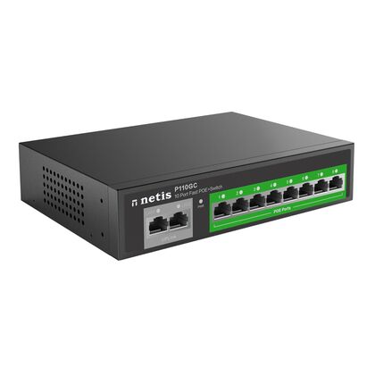 Неуправляемый POE-коммутатор 10 портов Netis P110GC ( 10x1Гбит/ с, 8xPOE, PoE‑бюджет 120 Вт) корпус - металл