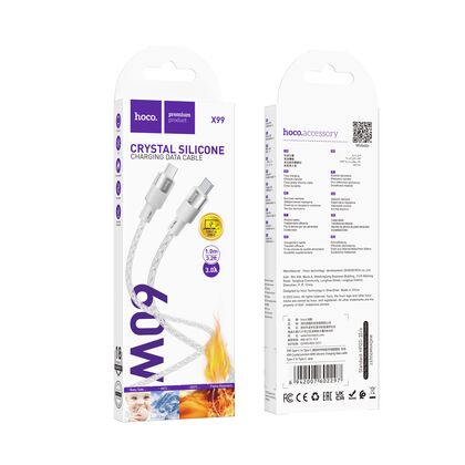 Кабель Type-C HOCO X99 Crystal junction 60W (Type-C, 1м, силиконовый, серый)